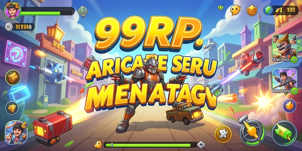 Screenshot utama 99RP menampilkan pertempuran seru dalam gaya Arcade.