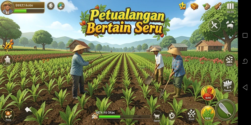 Gameplay seru bertani di 99ZK dengan berbagai tanaman dan hewan.