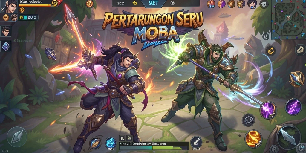 Tampilan gameplay seru dalam pertarungan MOBA di 9ET.