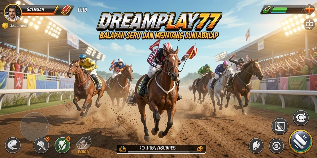 Screenshot gameplay DREAMPLAY77 menampilkan aksi balapan yang seru dan mendebarkan.