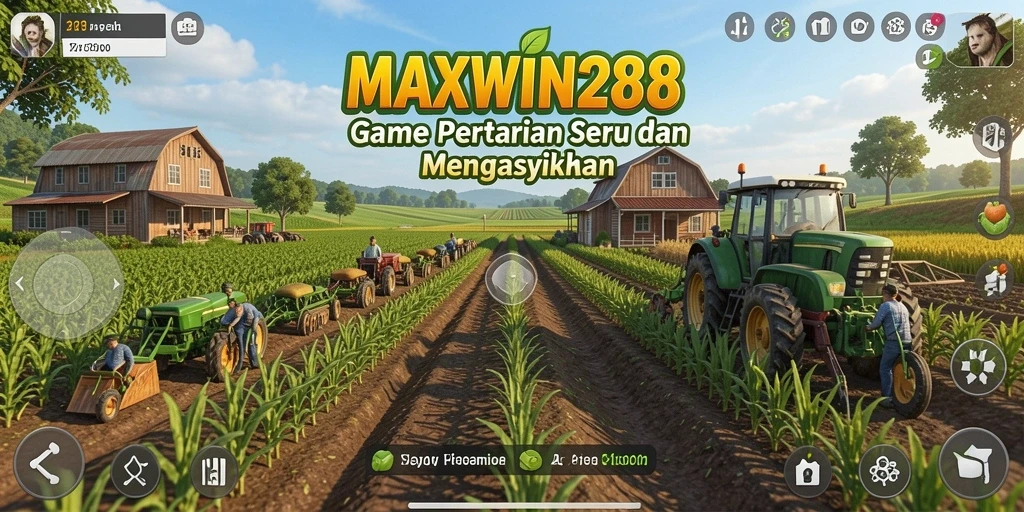 Tampilan gameplay <strong>MAXWIN288</strong> dengan aktivitas bertani yang seru.