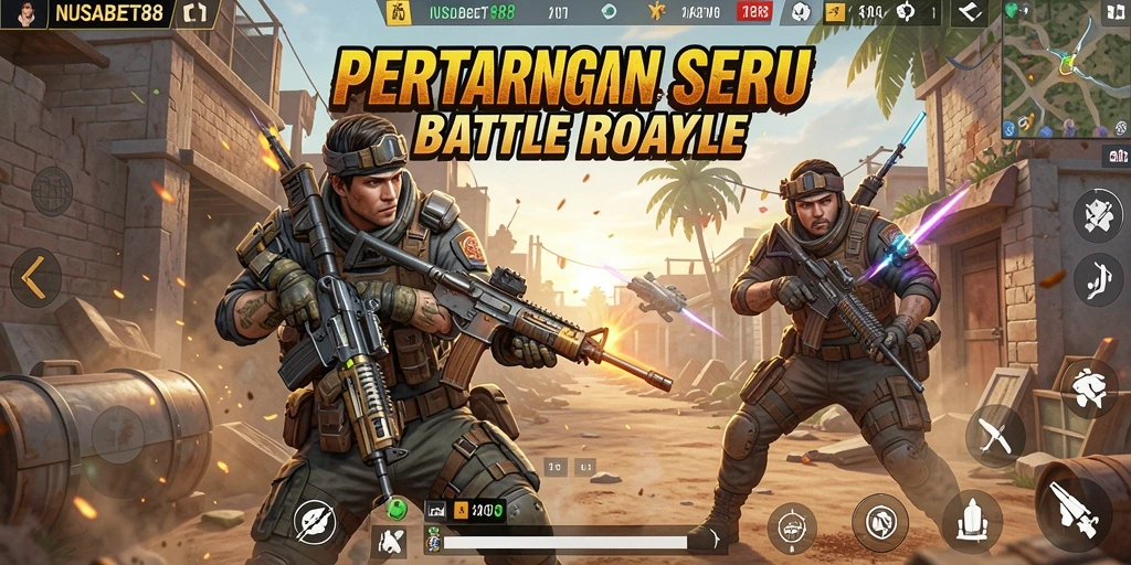 Screenshot dari gameplay NUSABET88 yang menunjukkan aksi pertempuran seru di Battle Royale.