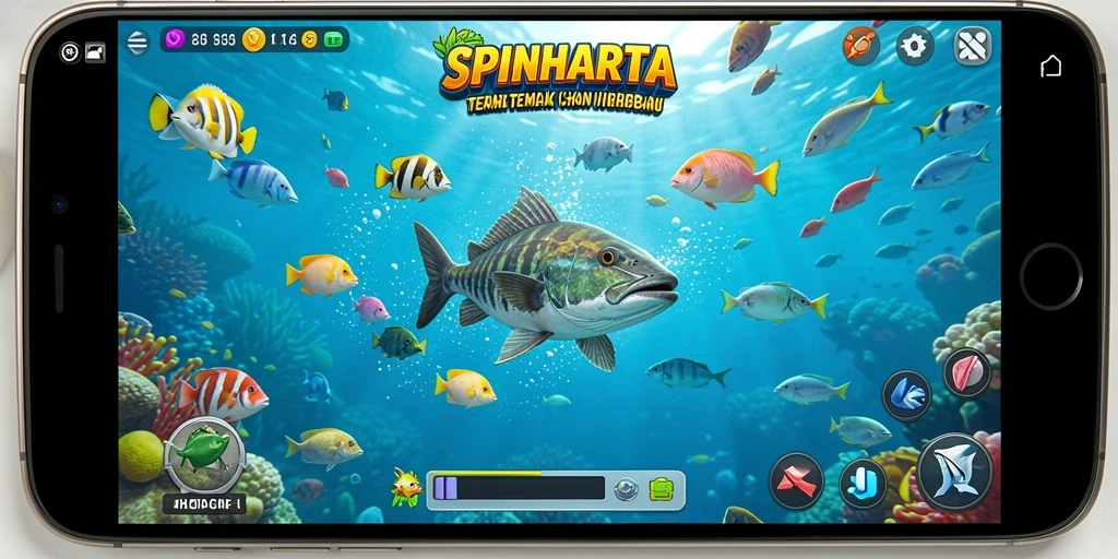 Tampilan gameplay menarik dari SPINHARTA saat menembak ikan.