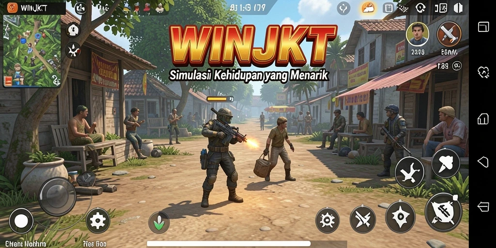 Screenshot gameplay <strong>WINJKT</strong> menampilkan interaksi karakter yang menyenangkan.